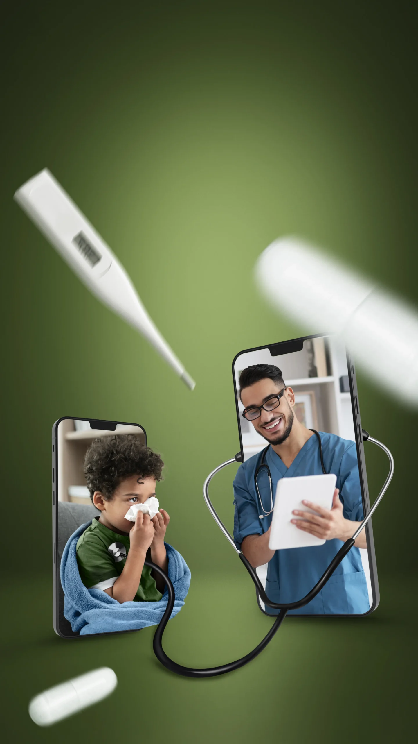 Concept illustration of virtual pediatric telehealth consultation helping parents when choosing a doctor.